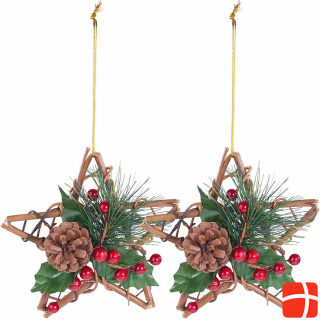 Britesta Set of 2 Handmade Rattan Decorative Stars with Real Pine Cones
