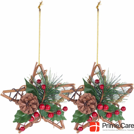 Britesta Set of 2 Handmade Rattan Decorative Stars with Real Pine Cones