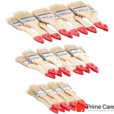 AGT 30-piece flat brush set with wooden handles and natural bristles, 3 sizes