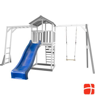 Axi Beach Tower Play Tower with Climbing Frame and Single Swing - Blue Slide