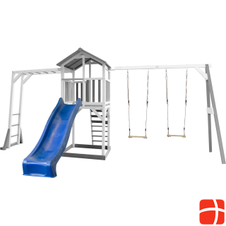 Axi Beach Tower Play Tower with Climbing Frame and Double Swing - Blue Slide