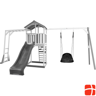 Axi Beach Tower Play Tower with Climbing Frame and Roxy Nest Swing - Gray Slide