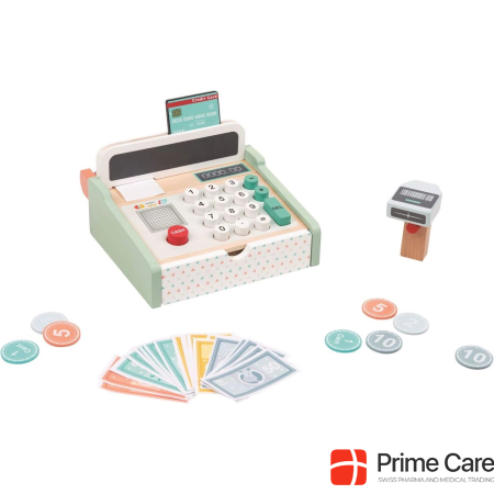 Spielba Cash register with scanner + wooden calculator