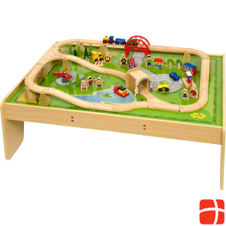 Bigjigs Wooden train track on game table