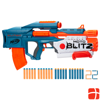 Nerf Elite 2.0 motorized flash blaster, motorized 10 dart launcher, 6 dart air flash action, clip magaz
