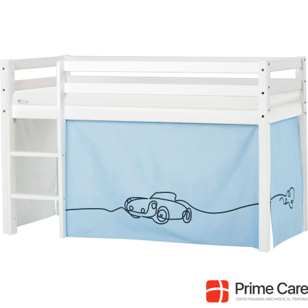 Hoppekids BUNDLE BASIC half loft bed 70x160 cm (not divisible) with CARS curtain and ECO Dream mattress