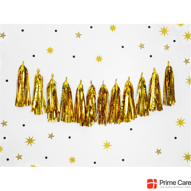 Partydeco Partyaccessoire Girlande Quasten 1.5 m, Gold