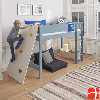 Manis-h Manis h ASK middle loft bed with slatted frame Snow white climbing wall
