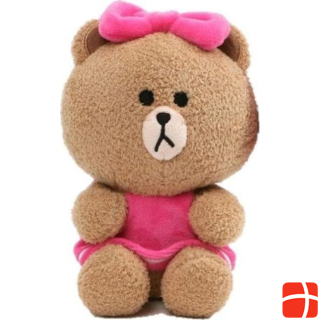 Line Friends plush sitting mascot Choco Bear in a pink dress