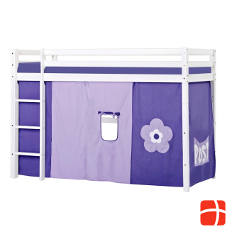 Hoppekids BUNDLE Hoppekids BASIC middle loft bed 90x200cm with Purple Flower curtain and foam mattresses