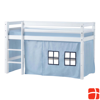 Hoppekids BUNDLE Hoppekids BASIC half loft bed 70x160cm with curtain in Dream Blue and cold foam mattress