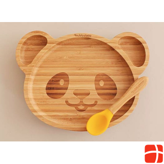 Bubbaboo Bamboo Dining Set Plate with Spoon, Panda yellow