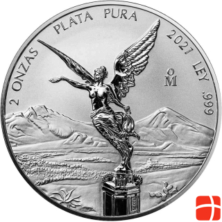 Banco de México Silver Libertad Victory Goddess 2 унции - Reverse Proof - 2021