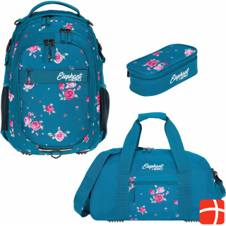 Elephant School backpack set, 3-piece, Blue Flower