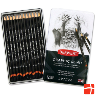 Derwent Graphic Medium Pencils 6B-4HB, 12 Tin