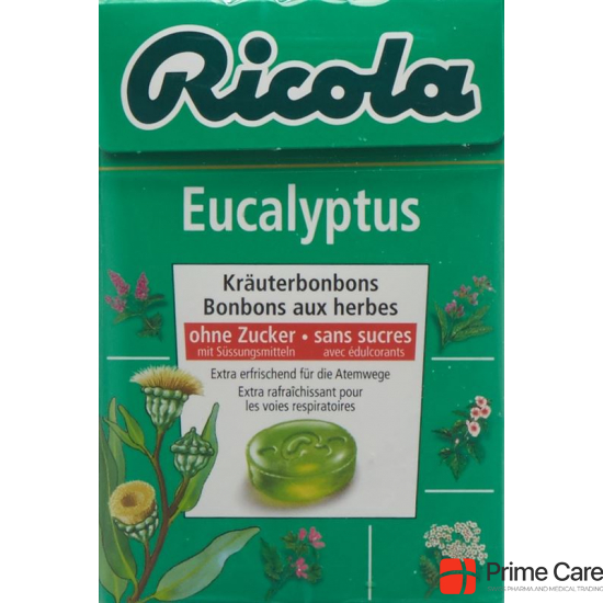 Ricola Eucalyptus Kräuterbonbons ohne Zucker Box 50g buy online