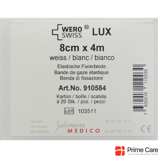 Wero Lux Elastische Fixierbinde 4mx8cm Weiss 20 Stück buy online