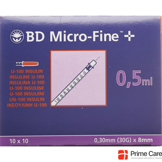 BD Microfine+ U100 Insulin Spritzen 0.30mm x 8mm 100x 0.5ml buy online