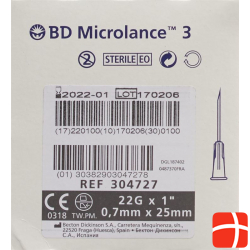 BD Microlance 3 Injektionskanülen 0.7mm x 25mm Schwarz 100 Stück