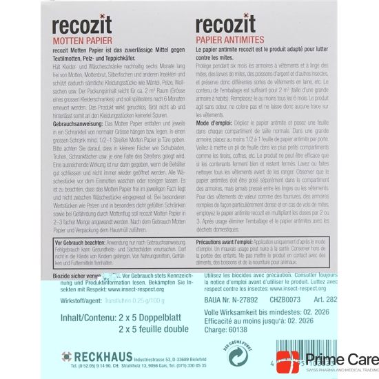 Recozit Motten Papier 2x 5 Stück buy online