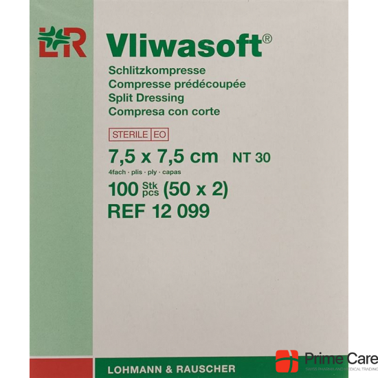 Vliwasoft Schlitzkompresse 7.5x7.5cm Steril 50x 2 Stück buy online