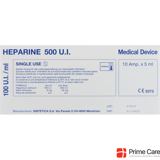 Heparin Sintetica Injektionslösung 100 E/ml 10 Ampullen 5ml buy online