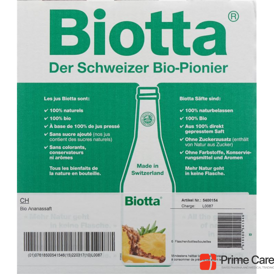 Biotta Bio Ananas 6 Flaschen 5dl buy online