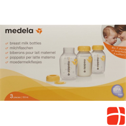 Medela Milchflasche 150ml 3 Stück bedruckt mit Deckel