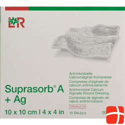 Suprasorb A + Ag Calciumalginat Kompresse 10x10cm Steril 10 Stück