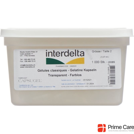 Gelatine Kapseln 2 Transparent Interdelta 1000 Stück buy online