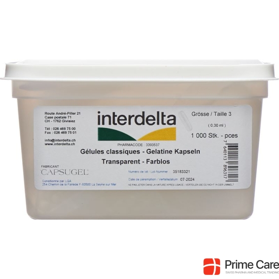 Interdelta Gelatine Kapseln 3 Transparent 1000 Stück buy online