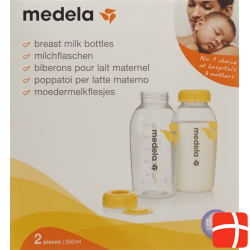 Medela Milchflasche 250ml 2 Stück bedruckt mit Deckel