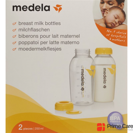 Medela Milchflasche 250ml 2 Stück bedruckt mit Deckel buy online