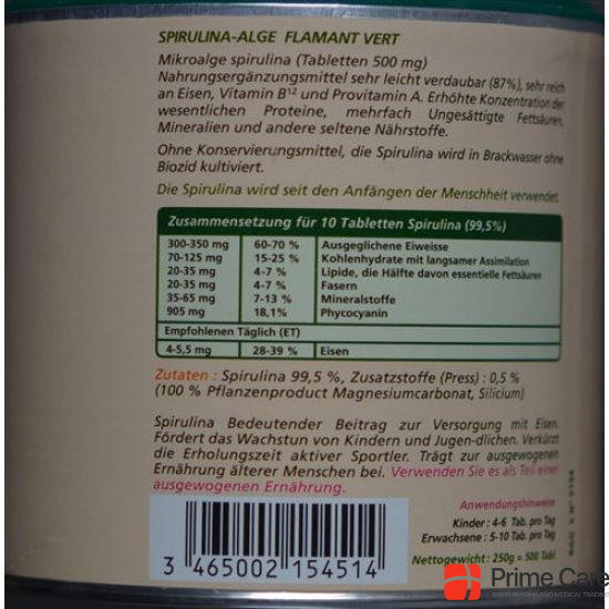 Spiruline Flamant Vert Tabletten 500 Stück buy online