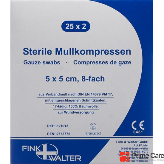 Fiwa Mullkompress 5x5cm Steril 8fa 17faed 25x 2 Stück buy online