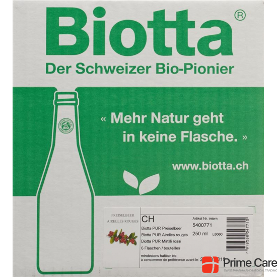 Biotta Bio PUR Preiselbeer 6 Flaschen 250ml buy online