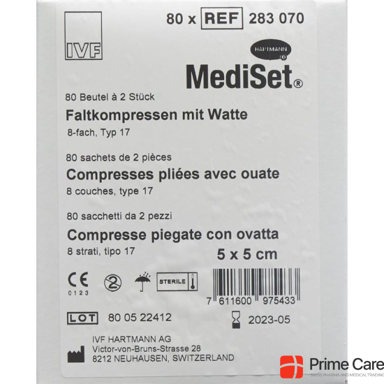 MediSet Faltkompressen mit Watte 5x5cm Typ 17 8-fach 80x 2 Stück buy online