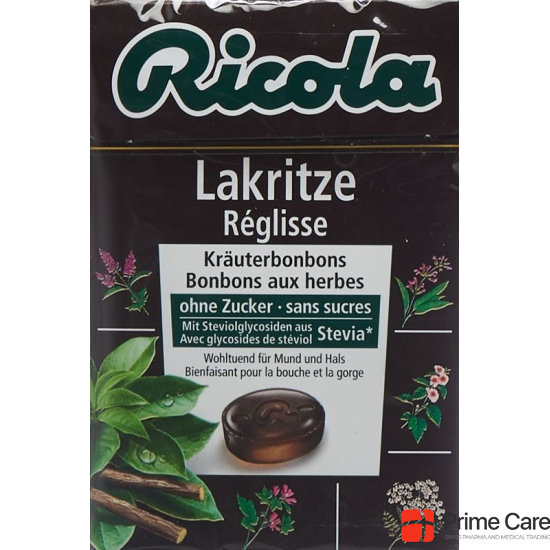 Ricola Lakritze Kräuterbonbons ohne Zucker mit Stevia Box 50g buy online