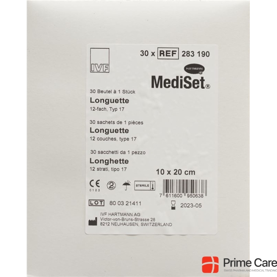 Mediset IVF longuettes Type 17 10x20cm 12 fold sterile 30 x