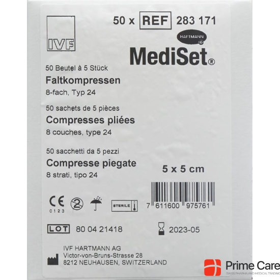 MediSet IVF Faltkompressen type 24 5x5 8 times sterile 50 x 5 pcs