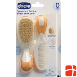 Chicco comb and brush natural bristles orange 0m +