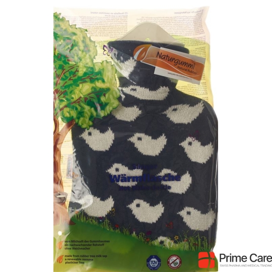 SINGER hot water bottle 0.8l knit cover blue Baby Birds