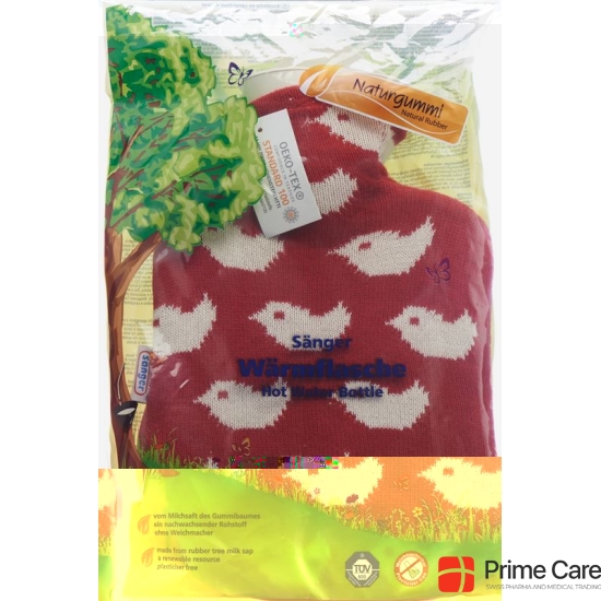 SINGER hot water bottle 0.8l knitted cover red Baby Birds