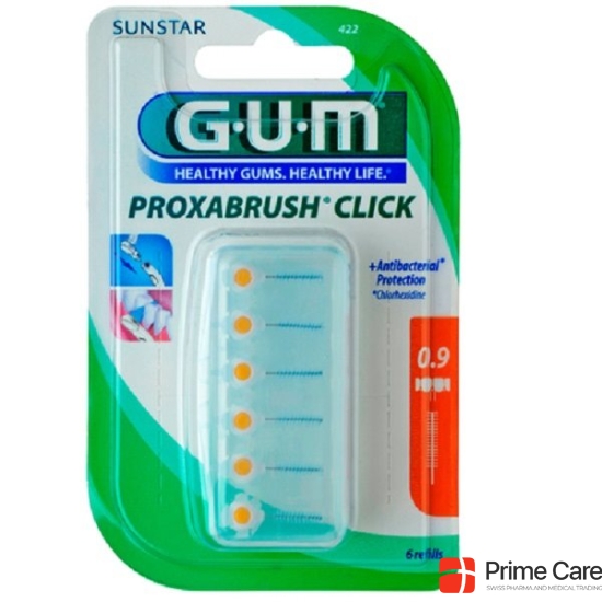 GUM SUNSTAR Proxabrush Click 0.9mm refill ISO 2 cyl orange 6 pcs