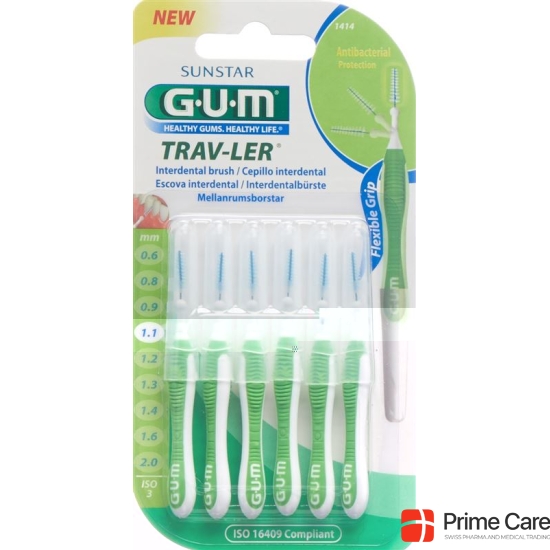 GUM SUNSTAR Proxabrush Trav-Ler ISO standard 1.1mm 3 conic green 6 pcs