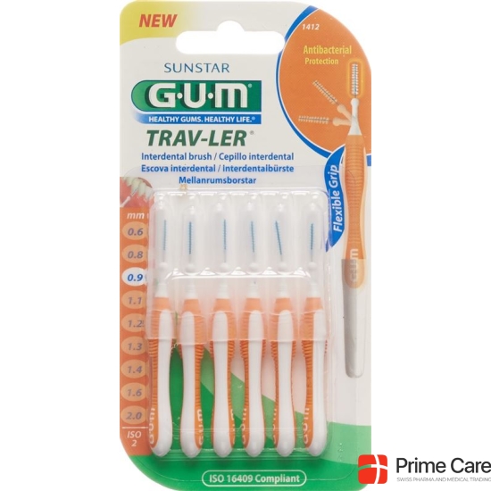 GUM SUNSTAR Proxabrush Trav-Ler ISO 2 0.9mm cylindric orange 6 pcs