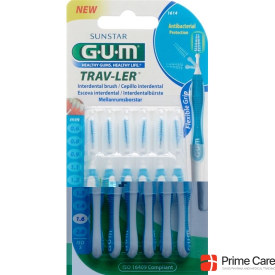 GUM SUNSTAR Proxabrush Trav-Ler ISO standard 1.6mm 5 conic blue 6 pcs