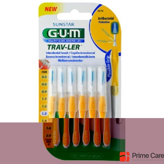 GUM SUNSTAR Proxabrush Trav-Ler ISO standard 1.3mm 4 conic yellow 6 pcs