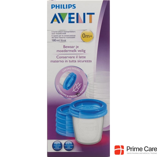 Avent Philips Via Storage cup 180ml 5 cups. 5 cover