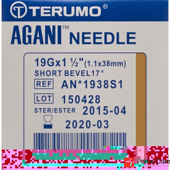 Terumo Agani disposable cannula 19G 1.1x38mm ivory short cut 100 pcs